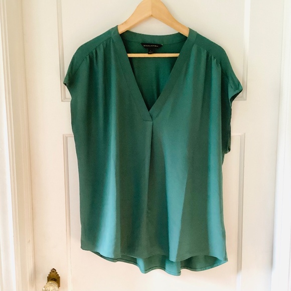 BANANA REPUBLIC Jade GREEN V-NECK SLEEVELESS TANK BLOUSE WOMENS Sz L minimalist - Picture 3 of 14